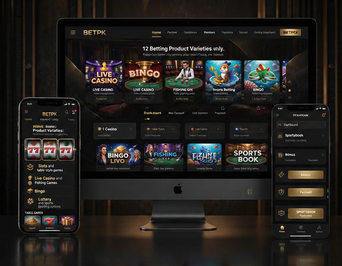 BETPK Page: Home. Keyword: Home. H2: Betting Product Varieties. Paragraph: The BETPK homepage should summarize the main entertainment areas instead of focusing on one category only.. List items: Slots and table-style games, Live Casino and Fishing Games, Bingo, Lottery, and Sports Betting options. Visual direction: online gaming product varieties including slots, live casino, bingo, fishing games, table games and sportsbook areas.